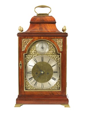 Lot 1091 - A GEORGE III FIGURED MAHOGANY DOUBLE FUSEE VERGE BRACKET CLOCK
