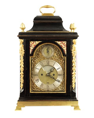 Lot 1197 - JOHN TAYLOR, LONDON. A GEORGE III ORMOLU MOUNTED EBONISED VERGE BRACKET CLOCK