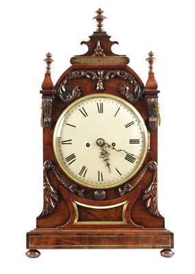 Lot 1760 - A WILLIAM IV FIGURED MAHOGANY DOUBLE FUSEE BRACKET CLOCK
