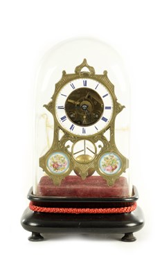 Lot 1191 - HENRI MARC, PARIS. A MID 19TH CENTURY FRENCH GILT BRASS PORCELAIN PANELLED SKELETON CLOCK