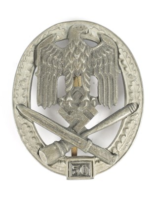 Lot 552 - A WW2 GERMAN ARMY / WAFFEN-SS GENERAL ASSAULT BADGE FOR 50 ENGAGEMENTS BY RUDOLF KARNETH, GABLIONZ