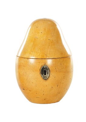 Lot 927 - A GEORGE III FRUIT WOOD TEA CADDY FORMED AS A PEAR