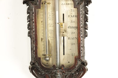 Lot 1547 - J. BRAUND, LONDON. A FINE AND RARE 19TH CENTURY CARVED WALNUT STICK BAROMETER
