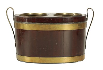 Lot 964 - A RARE GEORGE III MAHOGANY AND BRASS BOUND TABLE TOP WINE COOLER