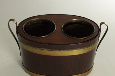 Lot 964 - A RARE GEORGE III MAHOGANY AND BRASS BOUND TABLE TOP WINE COOLER