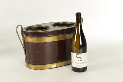 Lot 964 - A RARE GEORGE III MAHOGANY AND BRASS BOUND TABLE TOP WINE COOLER