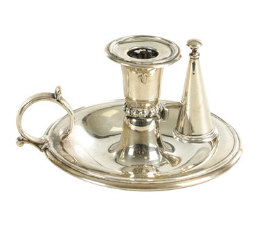 Lot 450 - A MINIATURE LATE REGENCY SILVER CHAMBERSTICK