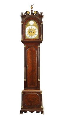 Lot 1071 - JOHN TOMBS, LONDON. A GEORGE III FIGURED MAHOGANY LONGCASE CLOCK