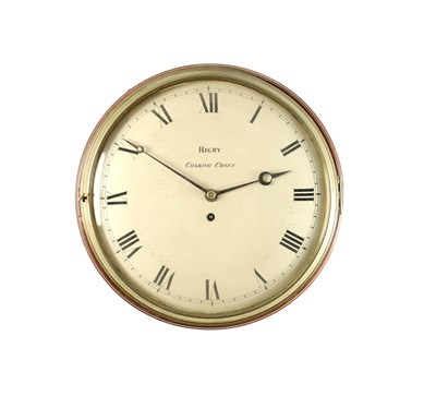 Lot 1158 - RIGBY, CHARING CROSS. A GEORGE III MAHOGANY 12” CONVEX WOODEN DIAL CLOCK