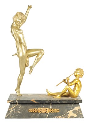 Lot 750 - ÉMILE ADOLPHE MONIER (FRENCH, 1883-1970) - AN ART DECO GILT BRONZE SCULPTURE ON MARBLE STAND