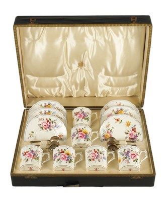 Lot 66 - A CASED ROYAL CROWN DERBY SIX PIECE COFFEE SERVICE WITH SILVER SPOONS CIRCA 1930