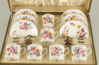 Lot 66 - A CASED ROYAL CROWN DERBY SIX PIECE COFFEE SERVICE WITH SILVER SPOONS CIRCA 1930
