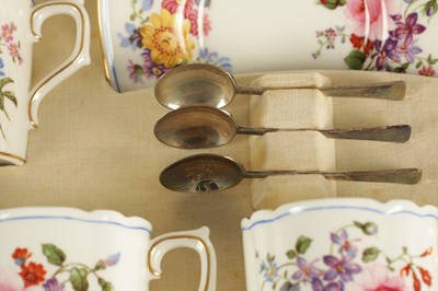 Lot 66 - A CASED ROYAL CROWN DERBY SIX PIECE COFFEE SERVICE WITH SILVER SPOONS CIRCA 1930