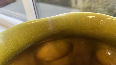 Lot 79 - A LATE 19TH CENTURY LINTHORPE POTTERY JARDINIERE AFTER DESIGNS BY CHRISTOPHER DRESSER