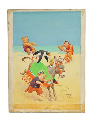 Lot 814 - CLARENCE LAWSON WOOD, RI (1878-1957) AN ORIGINAL WATERCOLOUR AND INK CARICATURE ILLUSTRATION