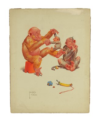 Lot 835 - CLARENCE LAWSON WOOD, RI (1878-1957) AN ORIGINAL WATERCOLOUR AND INK CARICATURE ILLUSTRATION