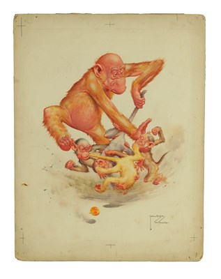 Lot 868 - CLARENCE LAWSON WOOD, RI (1878-1957) AN ORIGINAL WATERCOLOUR AND INK CARICATURE ILLUSTRATION