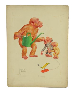 Lot 861 - CLARENCE LAWSON WOOD, RI (1878-1957) AN ORIGINAL WATERCOLOUR AND INK CARICATURE ILLUSTRATION