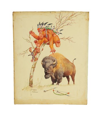Lot 808 - CLARENCE LAWSON WOOD, RI (1878-1957) AN ORIGINAL WATERCOLOUR AND INK CARICATURE ILLUSTRATION