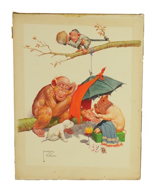 Lot 820 - CLARENCE LAWSON WOOD, RI (1878-1957) AN ORIGINAL WATERCOLOUR AND INK CARICATURE ILLUSTRATION