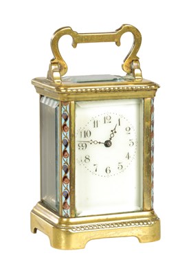 Lot 1027 - A LATE 19TH CENTURY FRENCH BRASS MINIATURE CARRIAGE CLOCK