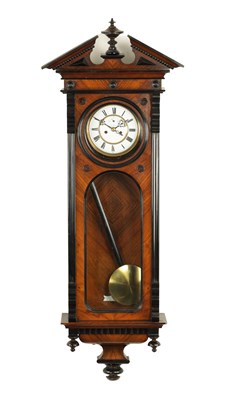 Lot 1093 - A 19TH CENTURY DOUBLE WEIGHT VIENNA STYLE REGULATOR WALL CLOCK