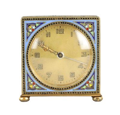 Lot 1103 - A 1930’S KIENZLE GERMAN CHAMPLEVE ENAMEL ALARM CLOCK
