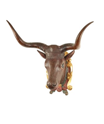 Lot 891 - AN IMPRESSIVE 19TH CENTURY LIFE SIZE CARVED WOOD BULLS-HEAD TAVERN / BUTCHERS SHOP SIGN