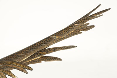 Lot 282 - A LATE 19TH CENTURY JAPANESE MEIJI PERIOD GILT AND POLYCHROME BRONZE OKIMONO / PHEASANT SCULPTURE