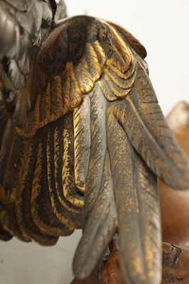 Lot 282 - A LATE 19TH CENTURY JAPANESE MEIJI PERIOD GILT AND POLYCHROME BRONZE OKIMONO / PHEASANT SCULPTURE