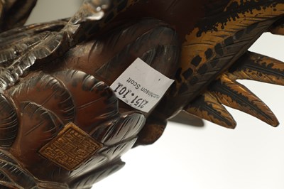 Lot 282 - A LATE 19TH CENTURY JAPANESE MEIJI PERIOD GILT AND POLYCHROME BRONZE OKIMONO / PHEASANT SCULPTURE