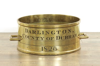 Lot 735 - AN EARLY 19TH CENTURY CAST BRASS IMPERIAL BUSHELL FOR DARLINGTON COUNTY OF DURHAM DATED 1826