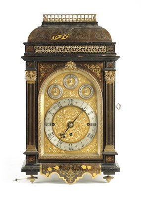 Lot 1083 - A FINE AND IMPRESSIVE LATE 19TH CENTURY BRASS INLAID BOULLE WORK AND EBONSIED THREE TRAIN BRACKET CLOCK