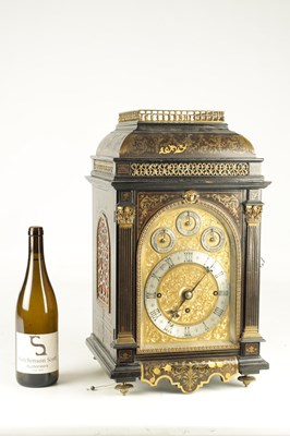 Lot 1481 - A FINE AND IMPRESSIVE LATE 19TH CENTURY BRASS INLAID BOULLE WORK AND EBONSIED THREE TRAIN BRACKET CLOCK