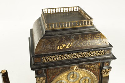 Lot 1481 - A FINE AND IMPRESSIVE LATE 19TH CENTURY BRASS INLAID BOULLE WORK AND EBONSIED THREE TRAIN BRACKET CLOCK