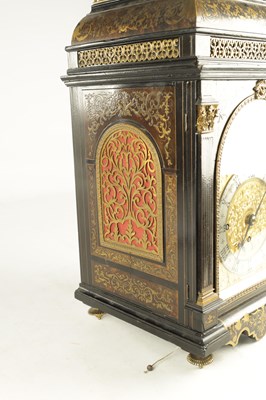 Lot 1481 - A FINE AND IMPRESSIVE LATE 19TH CENTURY BRASS INLAID BOULLE WORK AND EBONSIED THREE TRAIN BRACKET CLOCK