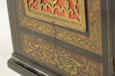 Lot 1481 - A FINE AND IMPRESSIVE LATE 19TH CENTURY BRASS INLAID BOULLE WORK AND EBONSIED THREE TRAIN BRACKET CLOCK