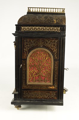 Lot 1481 - A FINE AND IMPRESSIVE LATE 19TH CENTURY BRASS INLAID BOULLE WORK AND EBONSIED THREE TRAIN BRACKET CLOCK