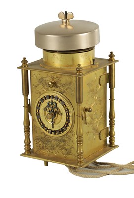 Lot 1110 - A JAPANESE MEIJI PERIOD BRASS LANTERN TYPE HANGING WALL CLOCK
