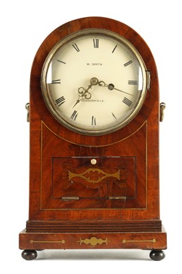 Lot 1029 - W. SMITH HUDDERSFIELD. A LATE REGENCY BRASS INLAID MAHOGANY TIMEPIECE BRACKET CLOCK