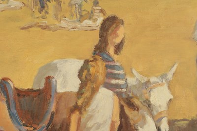 Lot 992 - WILLIAM NORMAN GAUNT (1918-2001) A 20TH CENTURY OIL ON BOARD DONKEYS AND CHILDREN PLAYING ON A BEACH