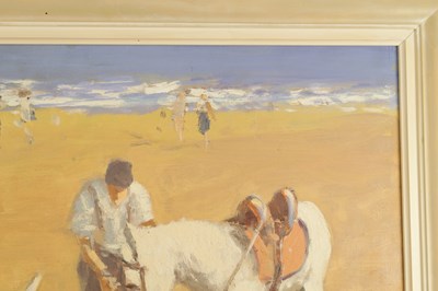 Lot 992 - WILLIAM NORMAN GAUNT (1918-2001) A 20TH CENTURY OIL ON BOARD DONKEYS AND CHILDREN PLAYING ON A BEACH