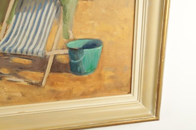 Lot 992 - WILLIAM NORMAN GAUNT (1918-2001) A 20TH CENTURY OIL ON BOARD DONKEYS AND CHILDREN PLAYING ON A BEACH