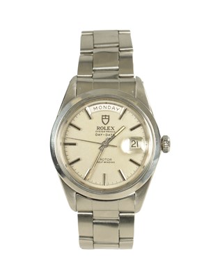 Lot 356 - A RARE STAINLESS STEEL “JUMBO” OYSTER PRINCE DAY-DATE ROLEX TUDOR WRIST WATCH
