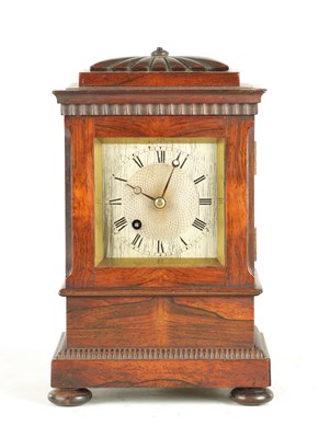 Lot 994 - A SMALL WILLIAM IV ROSEWOOD FUSEE MANTEL CLOCK