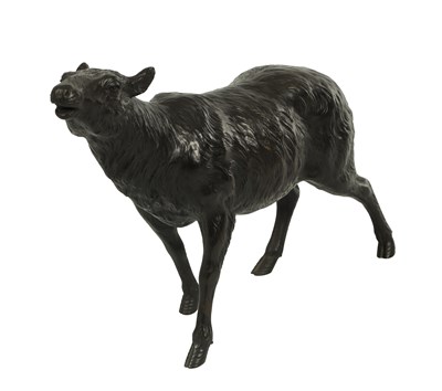 Lot 773 - A JAPANESE MEIJI PERIOD BRONZE ANIMALIER SCULPTURE OF A SHEEP