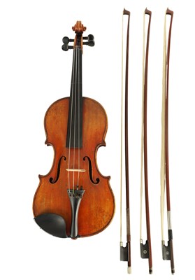 Lot 567 - AN INTERESTING ANTIQUE VIOLIN IN A PAXMAN CASE WITH THREE BOWS