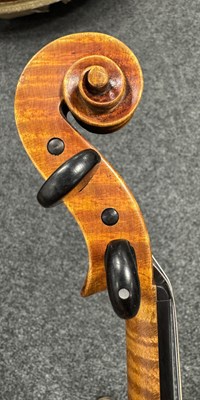 Lot 567 - AN INTERESTING ANTIQUE VIOLIN IN A PAXMAN CASE WITH THREE BOWS