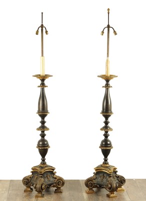 Lot 1041 - AN IMPRESSIVE PAIR OF 19TH CENTURY BRONZE AND GILT BRONZE TORCHERE STANDARD LAMPS