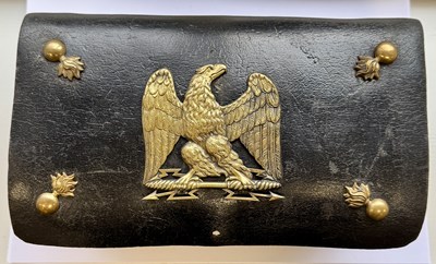 Lot 546 - A FRENCH EMPIRE INFANTRY GRENADIERS LEATHER CARTRIDGE POUCH